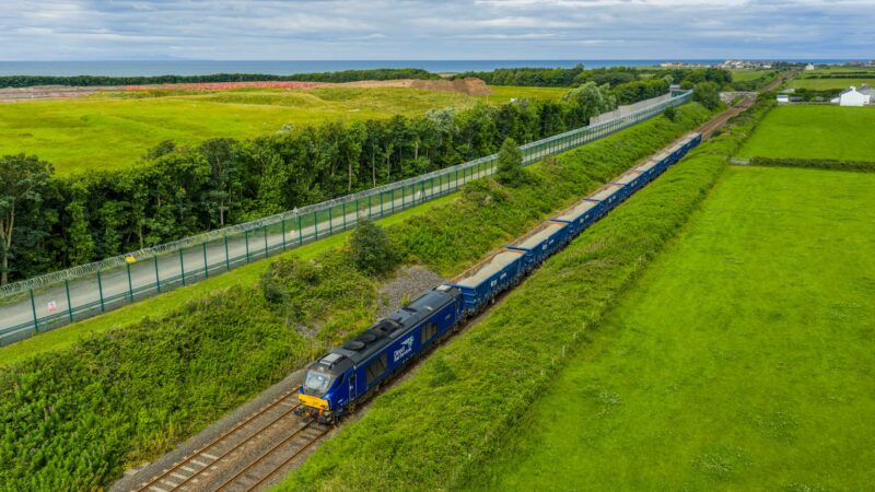 Train carrying aggregate arriving at the Repository site.