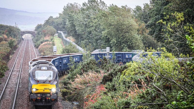 Empty train leaving the Repository site following aggregate delivery.