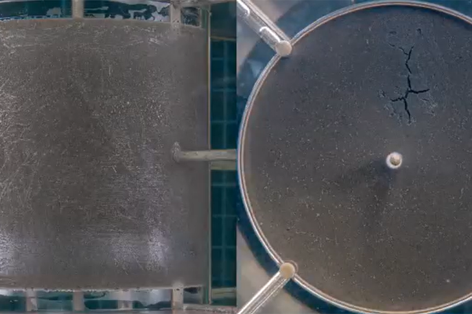 Laboratory experiment investigating how bentonite clay swells when it comes into contact with water.